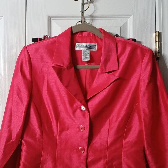 Jessica Howard vintage bright pink beaded blazer and skirt set Sz 8 NWOT - Picture 3 of 13